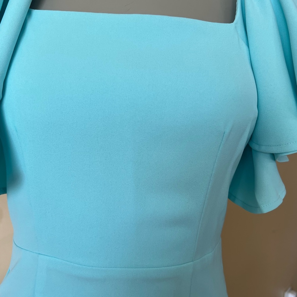 TCEC One Shoulder Aqua Dress with Ruffle Detail - Picture 2 of 16